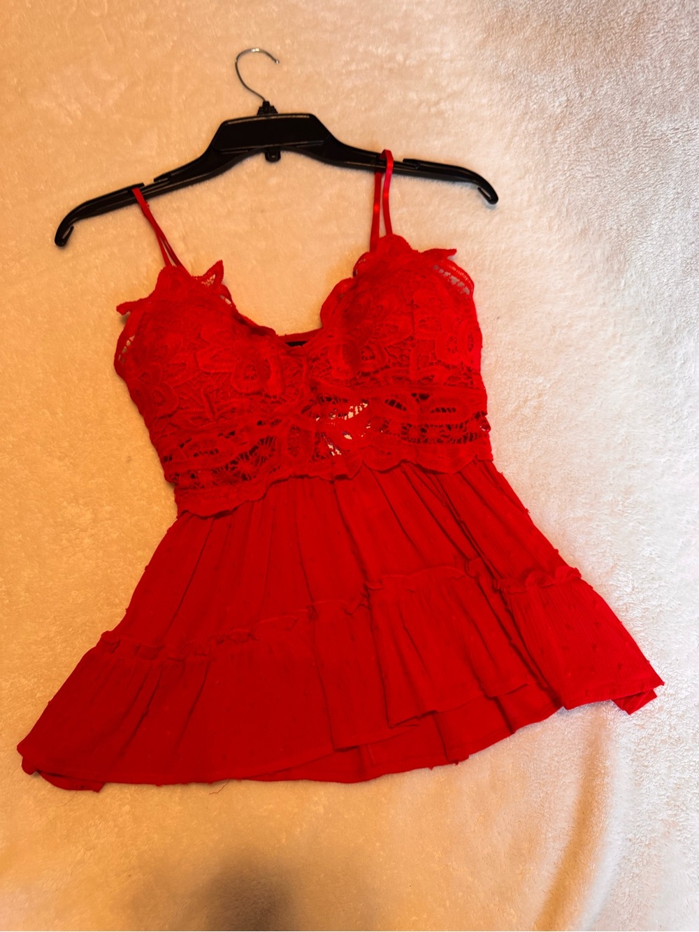 Apricot Lane Red Lace Tiered Tank Top